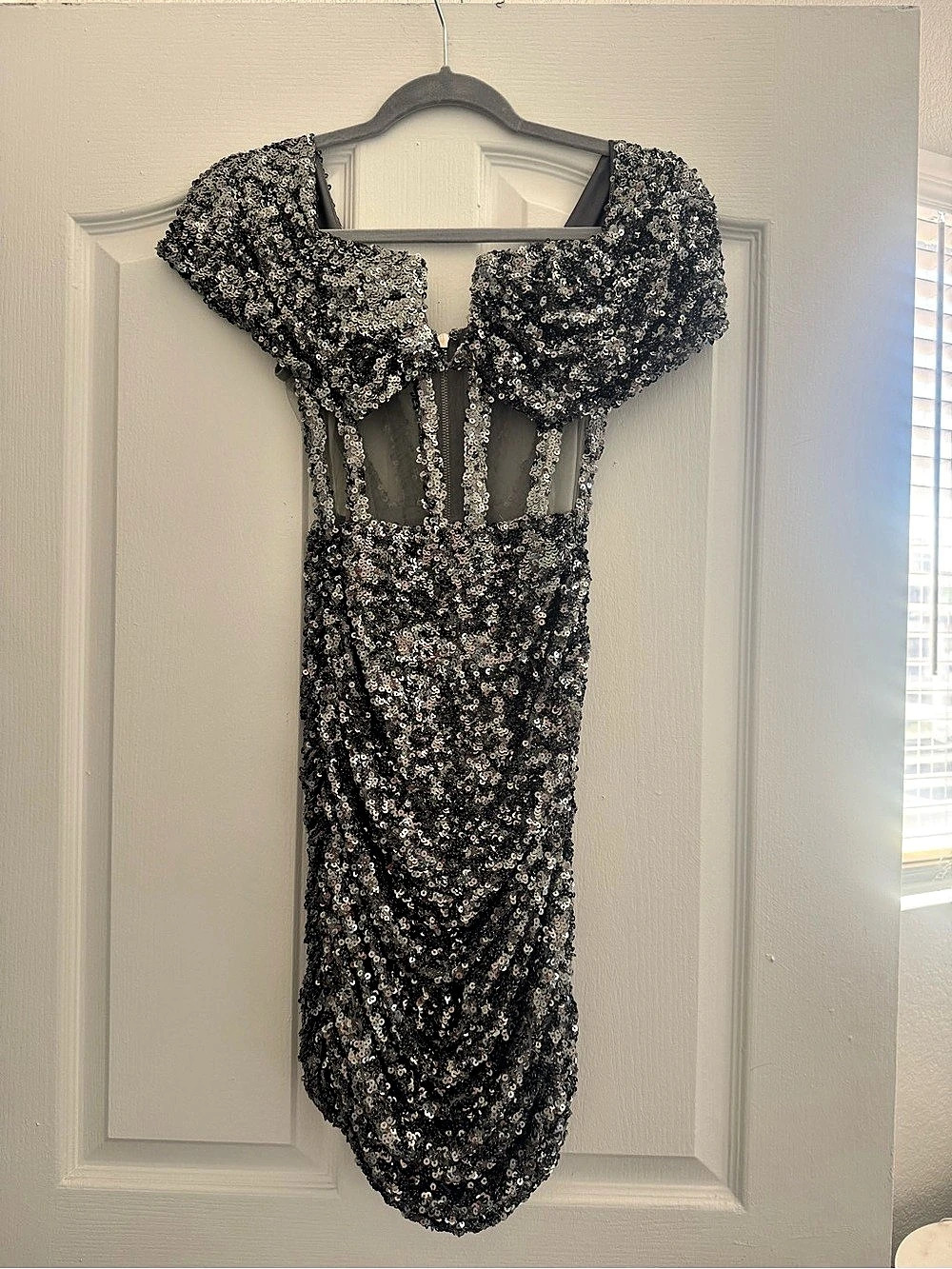 Miss Circle Weston Sequin Off Shoulder Corset Dress Black & Silver